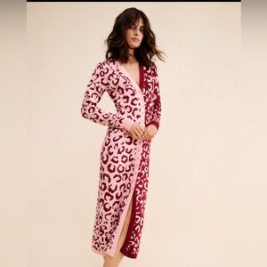 FARM Rio Mixed Leopard Knit Midi Dress Pink Burgundy Animal Print XL NEW